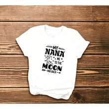 Artículo de moda: Camiseta conjunto de 3 piezas, de camisetas de manga suitable for streetwear, Top oversized cuello redondo daily outings, camping, concerts, hip-hop, rock, and rap events casual de manga corta para mujer con el estampado "Mi abuela me ama hasta la luna y de vuelta", camiseta de manga corta con cuello redondo para mujer, top deportivo casual transpirable de algodón puro, regalo para las fiestas, camiseta de primavera con diseño de mariposa para Pascua. - Blanco - Ver 2