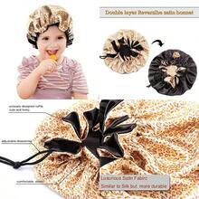 reatremy Extra Lare Adjustable Double Layer Satin Hair Bonnets with Drawstrin for Women Niht Sleepin Lon Silky Satin - Leopardo dorado/negro. - Ver 1