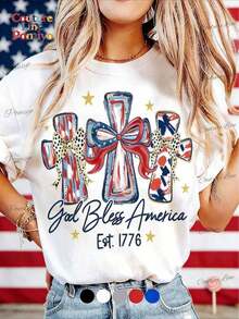 1 camiseta "God Bless America", camiseta del 250º aniversario de los Estados Unidos, regalo del 250º aniversario para los EE.UU., camiseta del Día de la Independencia, camiseta unisex del 4 de julio, 180g, 100% algodón. - Blanco - Ver 7