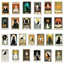 50 piezas Pegatinas de Cartas de Tarot con Dibujos de Gatos, Pegatinas Decorativas Divertidas Vintage de Dibujos Animados Impermeables para Portátil, Teléfono, Coche, Monopatín, Bolsa, Primer Día de Escuela - A - Ver 4
