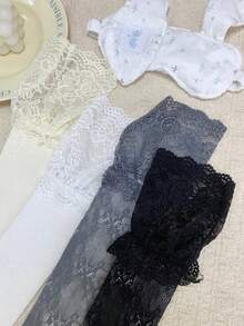 1/4雙 春夏新款蕾絲拼接甜美厚款及膝襪 - 彩色 - 查看 3