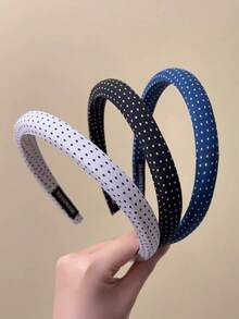 3pcs/1set Hair Accessories, Polka Dot Fashionable Minimalist Headband, Casual Polyester Fiber Headband, Suitable For All Seasons, Fluffy High Crown Headband, Create Fuller Hairstyles, Fashionable Polka Dot Hair Accessories, Versatile Elegant Lady Hair Clips, Suitable For Daily Styling And Various Occasions, Fashionable Hair Accessories, Headbands - Multicolor - View 8