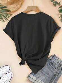 Women's 100% Cotton Short-Sleeved T-Shirt - Nautical Style With Starfish Print, Round Neck, Soft And Stretchy, Casual Summer Beachwear, Suitable For Spring And Autumn (Starfish Pattern, Not Printed On The Fabric). Ideal For Vacations And Casual Wear - Machine Washable, Stretchy Fit, Breathable Cotton T-Shirt. - 黑色 - 查看 2