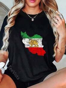ropa de mujer  Map With Lion And Sun Emblem, Vintage Persian Heritage T-Shirt  camisas de mujer - Negro - Ver 1