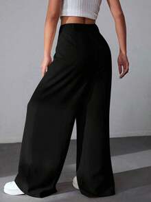 Pantalones Caqui De Pierna Ancha Lisos - Negro - Ver 2