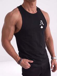 ZYNTH BALENO Men's Fashionable Narrow Shoulder Letter Print Tank Top, Suitable For Outdoor Sports, Gym - Black - View 4
