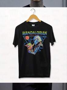 Easter Women's Summer Casual T-Shirt Remera Mandalorian Baby (Negra),Men's T-Shirt, Comfortable Short Sleeve Round Neck T-Shirt, Casual Outdoor Men's Short Sleeve Top, Summer,All Sizes Available,Family Matching Outfits Suitable For Outdoor Casual Wear In Summer - màu đen - Xem 1