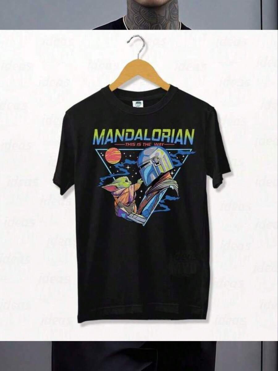 Easter Women's Summer Casual T-Shirt Remera Mandalorian Baby (Negra),Men's T-Shirt, Comfortable Short Sleeve Round Neck T-Shirt, Casual Outdoor Men's Short Sleeve Top, Summer,All Sizes Available,Family Matching Outfits Suitable For Outdoor Casual Wear In Summer - màu đen - Xem 1