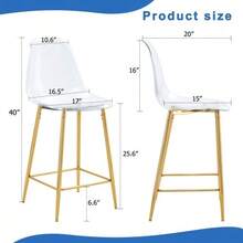 Set Of 4 Transparent Bar Stools With Acrylic Seats And Metal Frames In Silver/Gold/Black. Modern Design Chairs For Kitchen, Bar, Or Dining Room (Chairs Only, Table Not Included). - 金色 - 查看 2