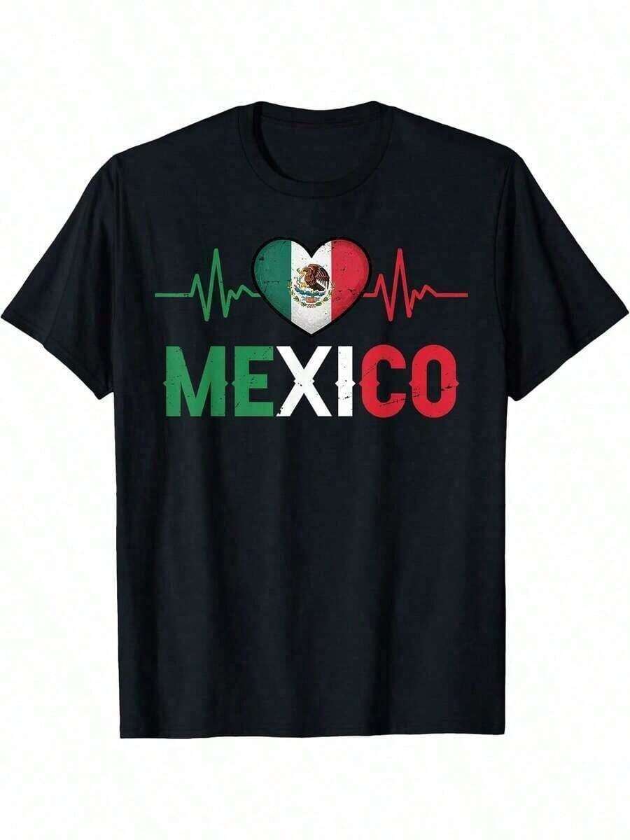 Camiseta Ligera con emblema de México Bandera Mexicano Orgullo Latido del corazón EKG Pulso México EmblemCamiseta ligera de verano corte regular informal para uso diario formal transpirable esencial para uso diario ropa versátil aspecto moderno material cómodo manga corta para adultos jóvenes100% El algodón es unisex. - Negro - Ver 1