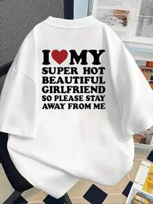 Camiseta estampada de manga corta con diseños en la parte delantera y trasera - Amo a mi novia, novia súper guapa - Camiseta estampada de moda para mujer, primavera/verano, ¡tu mejor elección!100% Algodón - Blanco - Ver 2