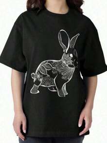 Camiseta Clásica de Pascua a Cuadros, Conejita de Pascua, Feliz Pascua Retro, Pascua Rosa, Pascua para Niñas, Conejo Preppy, Linda Camiseta Clásica de Pascua - Estilo Urbano Vintage, Unisex, de Algodón, Manga Corta, Cuello Redondo, Blusas para mujer. blusas.blusas casuales para dama. - Negro - Ver 7