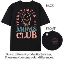 Women's Summer T-Shirts With A 'Mom Club' Graphic Print, Crew Neck, Short Sleeves, Simple Casual Style For Everyday Wear, In Black, Plus Sizes. Graphic Print T-Shirts For Mom's Birthday, Fun Prints For Mom, Women's Summer Clothes, Summer T-Shirts With Face And Letter Prints. - 白色 - 查看 10