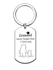I Love You Grandpa Cartoon Bear Holding Hands Keychain, Grandfather Keyring Father's Day Gift, Best Hero Keepsake For Granddaughter And Grandson - Silver - View 2