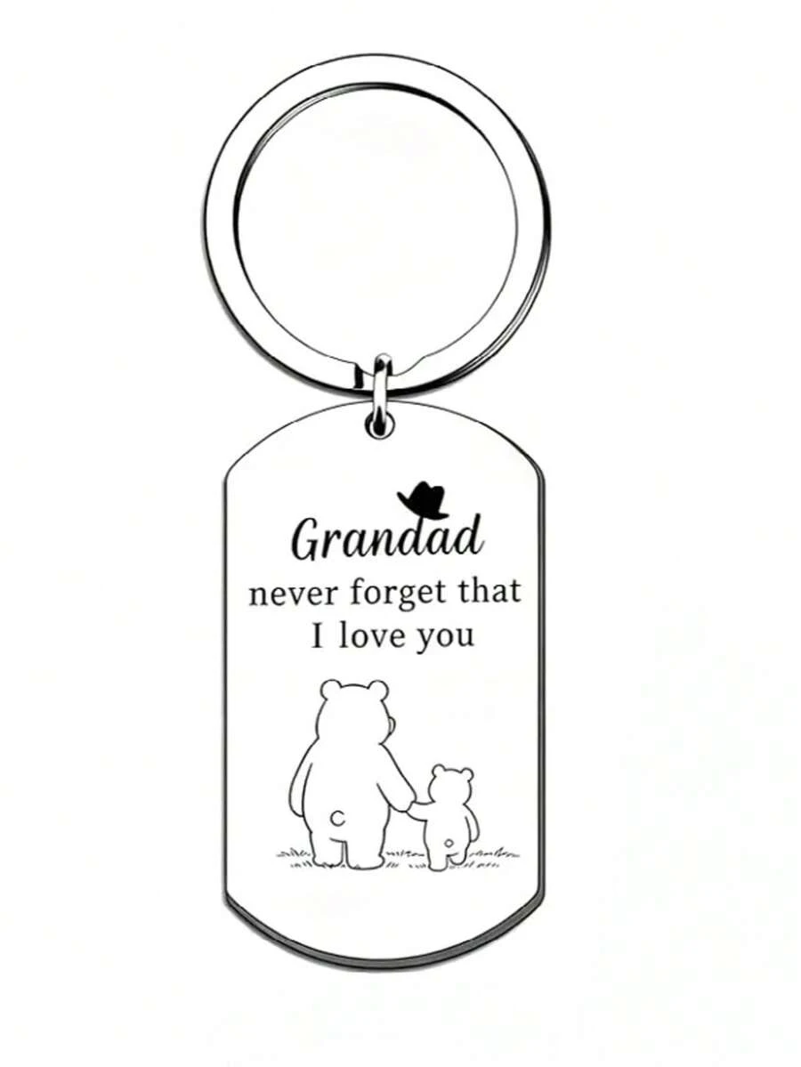 I Love You Grandpa Cartoon Bear Holding Hands Keychain, Grandfather Keyring Father's Day Gift, Best Hero Keepsake For Granddaughter And Grandson