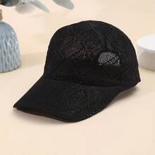 Women's Diamond Pattern Hollow Knit Baseball Cap, Sun Protection Outdoor Travel Beach Hat - Multicolor - View 8