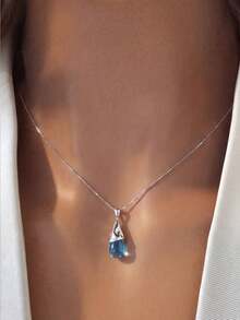1pc S925 Sterling Silver Teardrop Pendant Necklace, Minimalist Versatile Elegant Necklace, Delicate Unique Design, Suitable For Women's Daily Wear Or Party Gift, Graceful Accessory - Water Drop - View 12