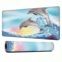 Alfombrilla de mouse con dos con dos Nature Ocean Sunset Water - Alfombrilla de mouse grande para computadora computadora oficina 35.4 x 15.7 pulgadas - Delfines saltando - Ver 9