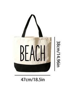女款大號印花「Beach」托特包－夏季度假必備，大容量沙灘包，多功能手提包，時尚便攜單肩包，旅行盥洗包、化妝包、泳衣收納包，適用於辦公室、海灘、度假、購物、派對、學校，適合作為旅行紀念品、教師節禮物、開學禮物、派對小禮、節日禮物 - 彩色 - 查看 11