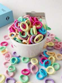 200/100pcs Girls Colorful Hair Ties, Summer Multi-Color Simple Hair Tie Set, Random Colors Shipped, Suitable For Various Long And Short Hair (One Size Is 100pcs) - Multicolor - View 7