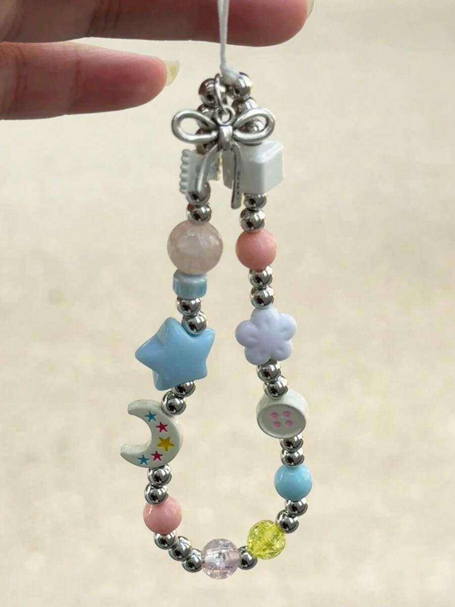 1 pièce Porte-clés de téléphone en forme de nœud de lune, chaîne de téléphone portable, perles faites à la main, cordon de téléphone portable, chaîne anti-détachement pour caméra CDD, chaîne anti-détachement de téléphone portable pour voyage, pendentif de sac, porte-clés, support de boîtier d'écouteurs Bluetooth Apple A IrPods Pro, cadeau de vacances et d'anniversaire pour femmes - Multicolore - Voir 1