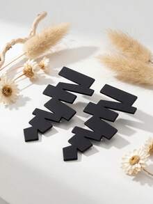 1 Pair New Creative Asymmetrical Dangle Earrings - Black - View 3