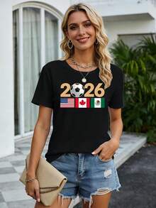 Camiseta de Fútbol para Mujer 2026, Camisetas para el Día del Partido de Fútbol de Norteamérica, Camiseta con Gráficos de Fútbol, Camisetas Deportivas para Fanáticos - Estilo - Ver 6