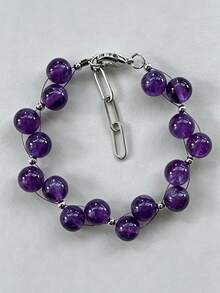 Pulsera de amatista tejida a mano, pulsera de cuentas de piedra preciosa natural púrpura, joyería elegante de uso diario - Amatista - Ver 5
