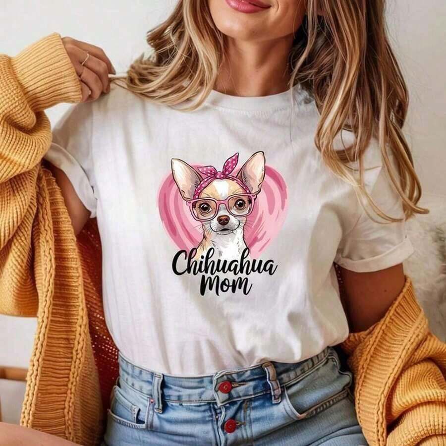 Camiseta gráfica de mamá chihuahua, regalo para amantes de los perros.J*PG.J*PG220 g C-AmiS-eta de al-Godón puro de perfecto para relA-Jarse el fin de semana, hA-cer picnics y reuniones fami - Blanco - Ver 1
