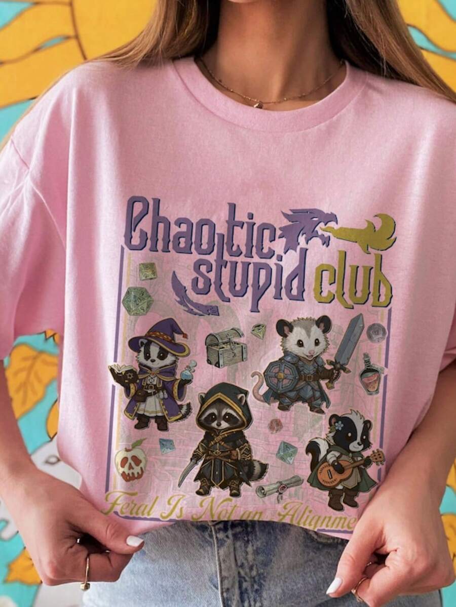 Funny Raccoon Sweatshirt From The Chaotic And Stupid Club, T-Shirt, Gifts From And, Fantasy, Adventure T-Shirt - Pink - View 1