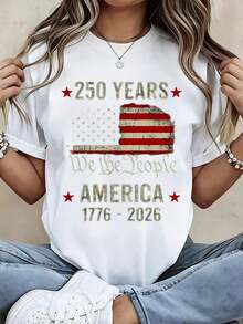 Camiseta Casual para  250 Años Nosotros, el Pueblo, América 1776 2026 Bandera Americana Celebración del Día de la Independencia Ropa de Fiesta - Blanco - Ver 4