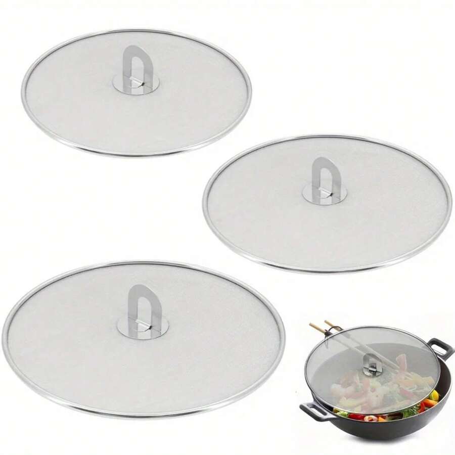 Protector Antisalpicaduras para Sartenes de Cocina, 1/3 Piezas, Protector Antisalpicaduras de Acero Inoxidable con Tapa Plegable 3JZO - 29 cm - Ver 1