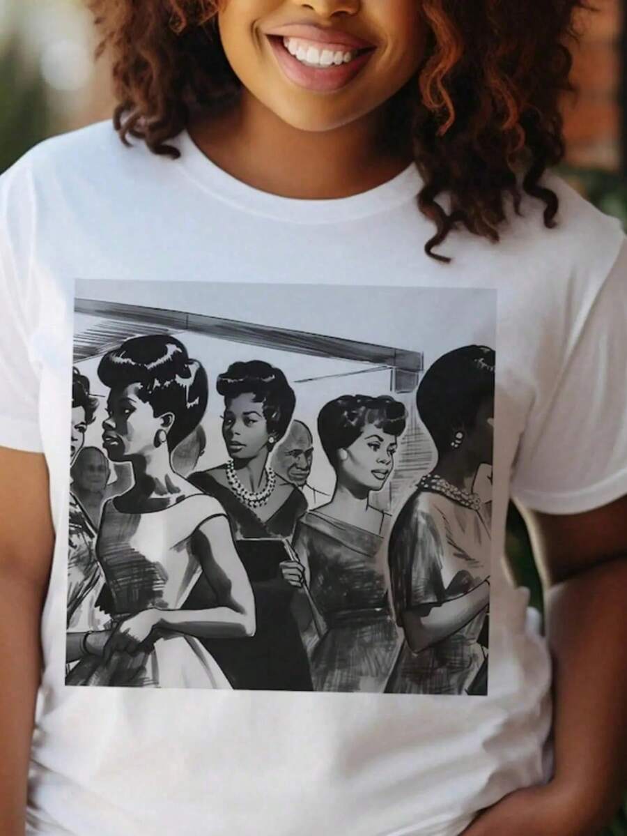 Old School Tee- African American Shirt Vintage 1950s Camiseta informal de moda con estampado creativo para mujer, de manga corta y cuello redondo, para primavera y verano T-Shirt Women Festive Celebration Shirt Party Wear Top - Blanco - Ver 1