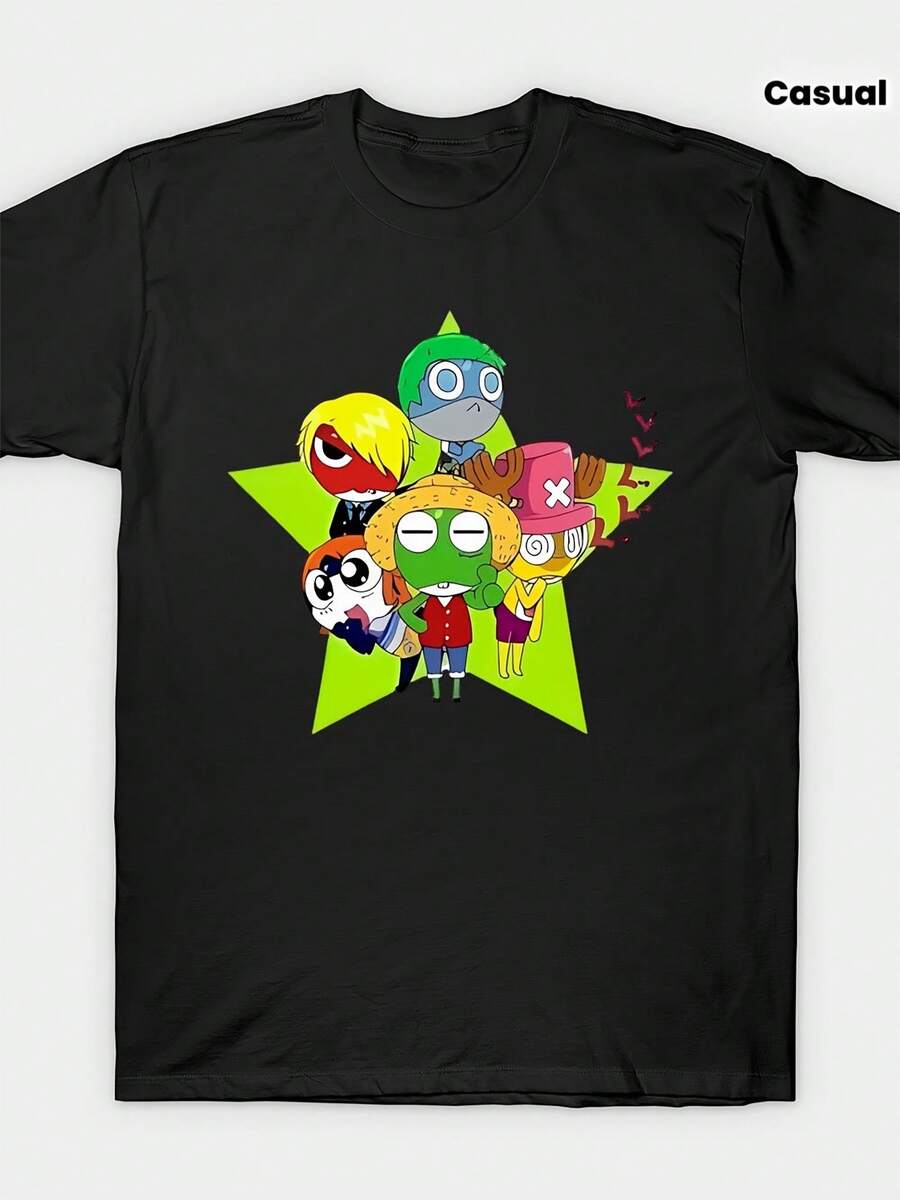 ropa de mujer Sersan Keroro 4 T-Shirt | Camiseta de Cuello Redondo Regular para Hombre, Manga Corta, Estilo Casual, Estampado, Perfecta para Adultos, Comodidad para Todas las Temporadas camisas de mujer - Negro - Ver 1