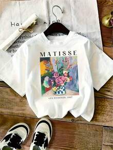 Camiseta Casual de Cuello Redondo para Mujer con Estampado Floral 'Matisse', Diseño Clásico y Moderno, Tela Suave y Cómoda, Ideal para Atuendos Informales, Top para Todas las Estaciones |     Top con Estampado Artístico |     Ajuste Cómodo - Negro - Ver 6
