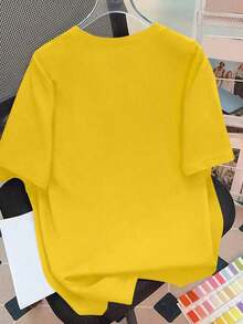 Camiseta de manga corta con cuello redondo y estampado floral, camisetas gráficas para mujer - Amarillo - Ver 2