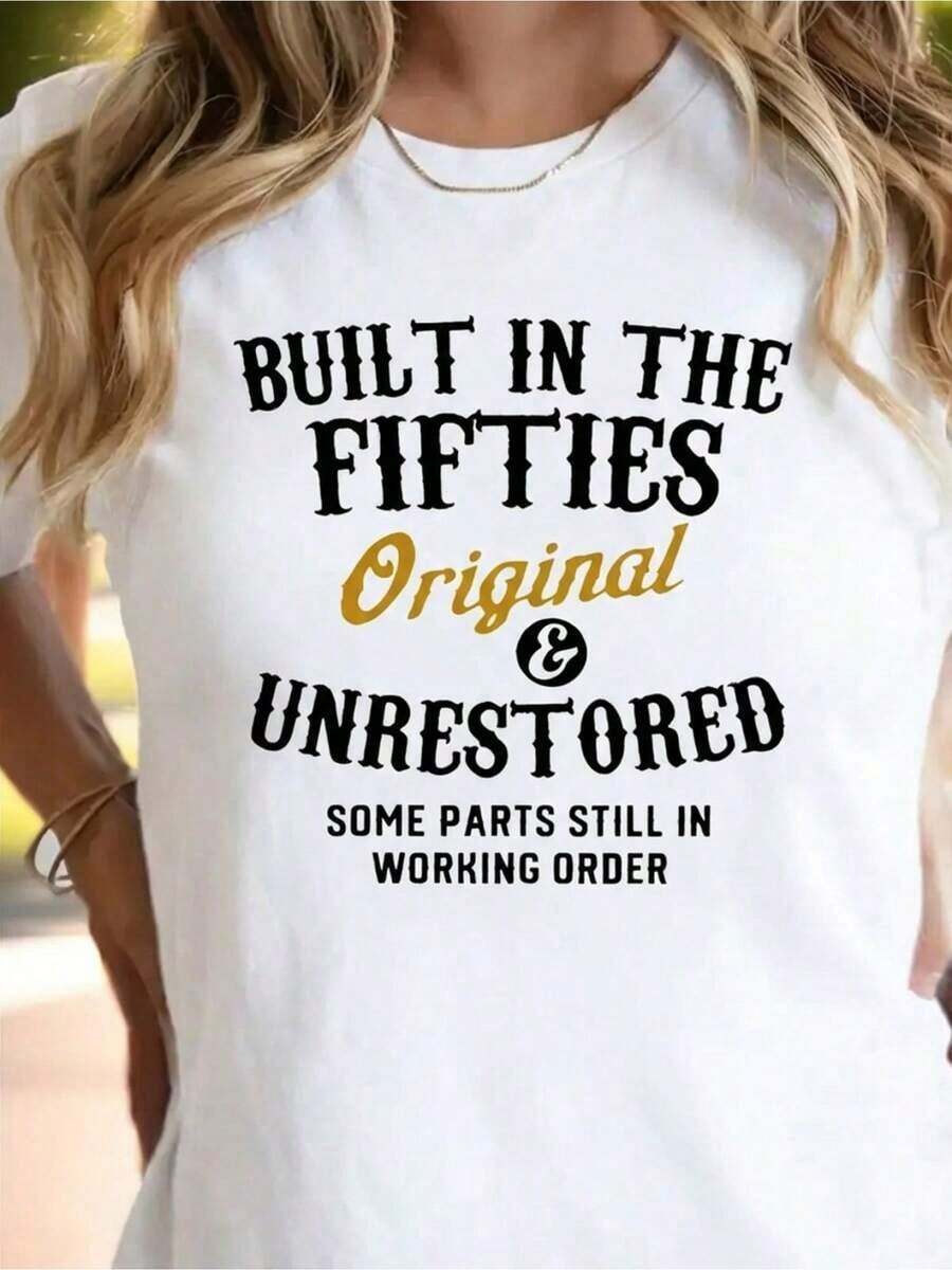 Nueva Llegada 2026: Camiseta de Manga Corta para Mujer, Holgada, Estilo Coreano de Verano, Elegante para Mujeres de Mediana Edad, Versátil, Negra, con Cuello Redondo, Estampada, Casual y a la Moda, Tejido Suave y Transpirable, 100% Algodón, para Uso Diario, Camiseta con Estampado Gráfico. - Blanco - Ver 1