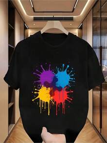 Camiseta Y2K de diseño único con splashes de color vibrante ideal para destacar tu estilo. Perfecta para quienes buscan una prenda original y moderna. ¡Hazla parte de tu colección y exprésate con este estampado artístico que no pasa desapercibido! - Negro - Ver 12