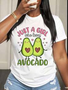 Camiseta de Mujer "Solo Una Chica Que Ama los Aguacates" con Diseño de Pareja de Aguacates, Ideal para Ropa Casual y Conjuntos Divertidos, Perfecta para Uso Diario e Ideas de Regalo - Blanco - Ver 6