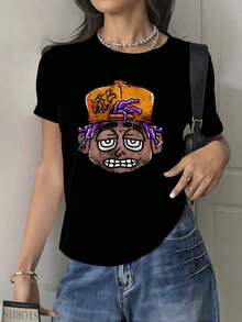 Ilustración de manos violetas levantando una gorra naranja que simboliza fuerza independencia y actitud urbana moderna camiseta para mujer suave y cómoda perfecta para uso diario - Negro - Ver 1