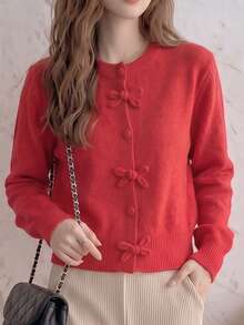 JIANHU Spring Butterfly Knit Cardigan, Short Design, Suitable For Petite Figure, Elegant Versatile, Create Fashionable Look - Red - View 2