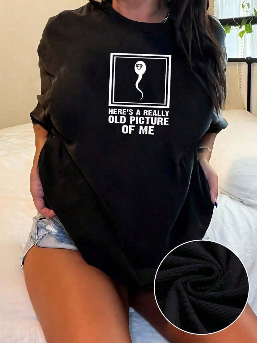 Comfortable. Fun Graphic That Humorously Shows The Idea Of Remembering The Beginnings Of Life From A Funny And Original Perspective, Conveying Wit And Youth In Every Detail. Women's 100% Cotton Casual Style T-Shirt, Comfortable For Everyday Wear. Fashion All-Match Women's Short Sleeve T-Shirt, Basic Style For Inner & Outer Wear - 黑色 - 查看 1