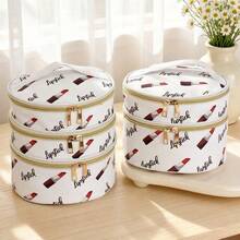 1pc Sweet & Versatile PU Material Gold Zipper Lipstick Print Cosmetic Bag, Suitable For Women's Daily Commute/Travel - Multicolor - View 8