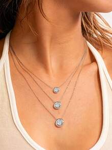 XUJIA 1PC 1CT/2CT/3CT Moissanite Necklace 925 Sterling Silver Moissanite Necklace For Women, 6.5mm/8mm/9mm Round Bezel Set Pendant, Adjustable 18"+2" Chain - PMO-078 - View 5
