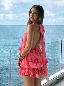 MEXAloruh Vestido mini elegante de gasa con lazo en el cuello en color amarillo mantequilla para mujer, vestido para citas, vestido para salir de noche, vestidos de verano para mujer, atuendos para luna de miel, vestido de invitada de boda, atuendos para vacaciones en la isla, vestidos de fiesta elegantes, vestidos de cumpleaños para mujerMEX IGZT - Multicolor - Ver 12