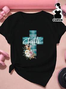 1 pieza de camiseta deportiva de manga corta para mujer, talla grande, Faith Cross, 180g, 100% algodón - Blanco - Ver 6