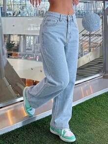 Jeans rectos de uso versátil para mujer, estilo casual Y2K, adecuados para todas las estaciones, especialmente primavera - Lavado ligero - Ver 1