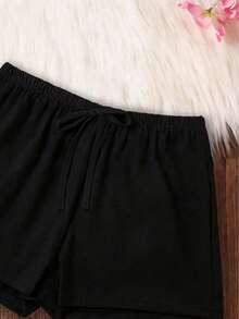 2pcs Casual Solid Color Camisole & Shorts Pajama Set For Women, Summer New Lightweight Homewear Outfit, Fashionable & Comfortable Camisole & Shorts - Black - View 5