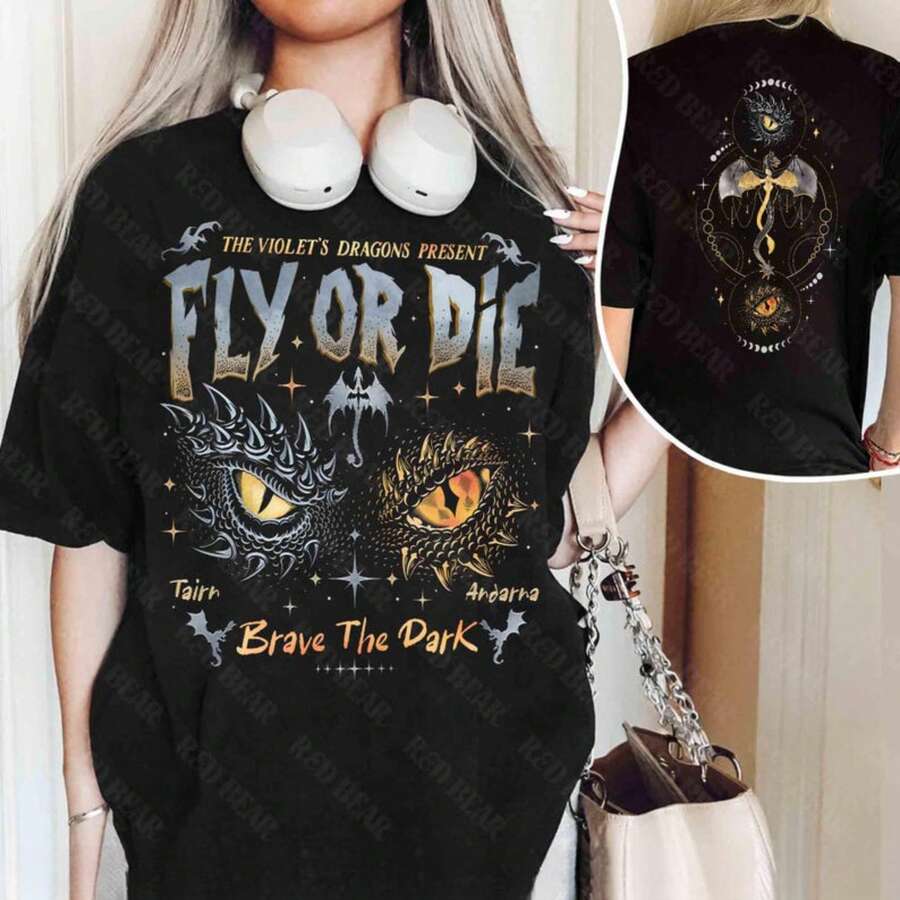 Camiseta Rider, Sudadera Onyx Brave Dark, Camiseta Fly Or Die Fourth Wing Series, Regalo para Amantes de Libros de Dragones - Negro - Ver 1