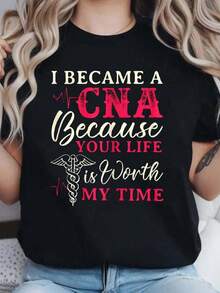 Conjuntos de verano para mujeres. Camiseta divertida de asistente de enfermería certificado "I Became CNA" - Camiseta de manga corta con estampado, cuello redondo, moderna, casual, transpirable y cómoda, 100% algodón. Camisetas de verano. - Negro - Ver 6